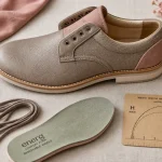 Chaussure pied large homme, étiquettes H et J et gabarit de largeur