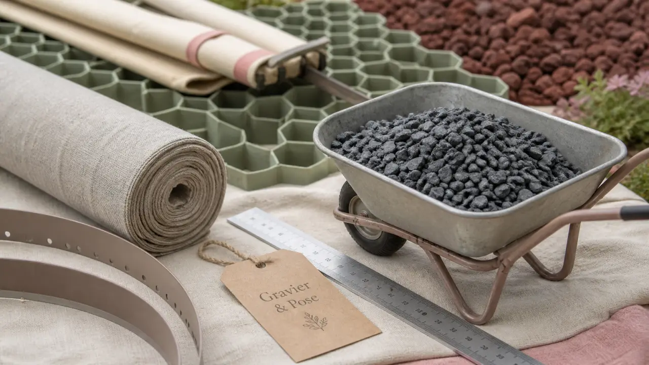 Déco gravier : zone jardin prête, feutre géotextile et gravier concassé