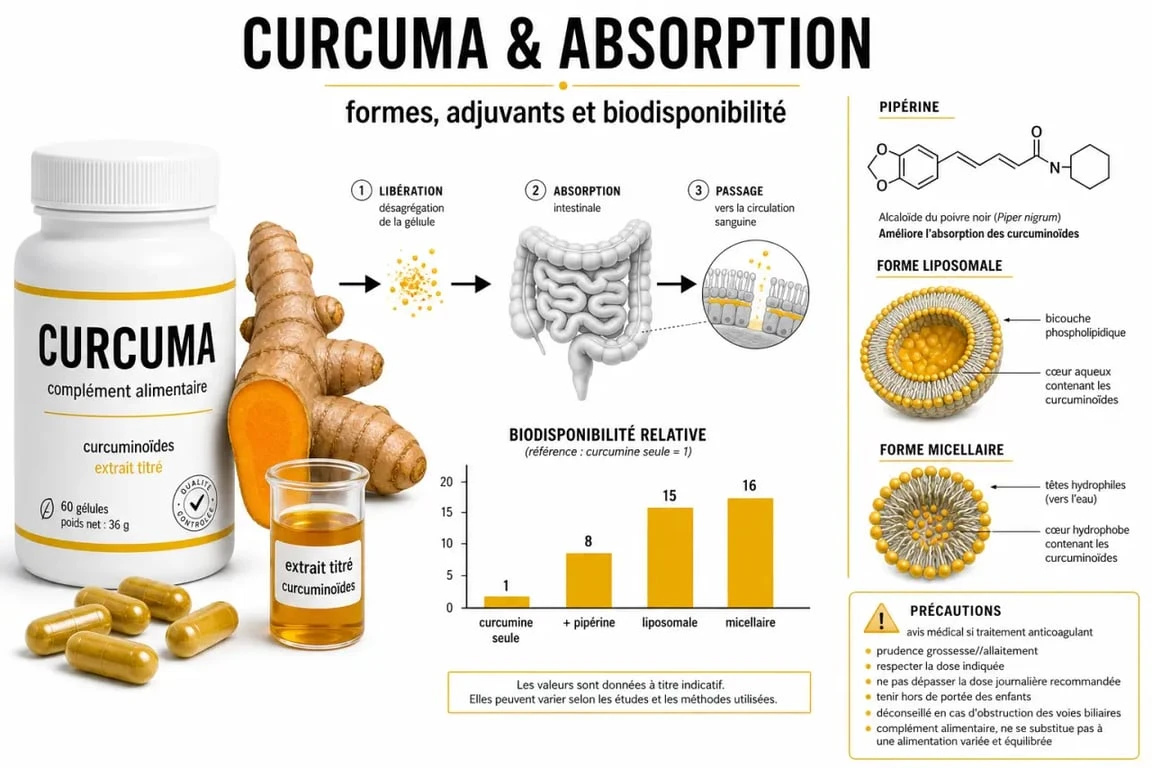 Curcuma en complément alimentaire : formes, biodisponibilité et précautions