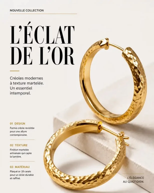 Boucles d'oreilles créoles modernes tendance 2025 avec texture martelée