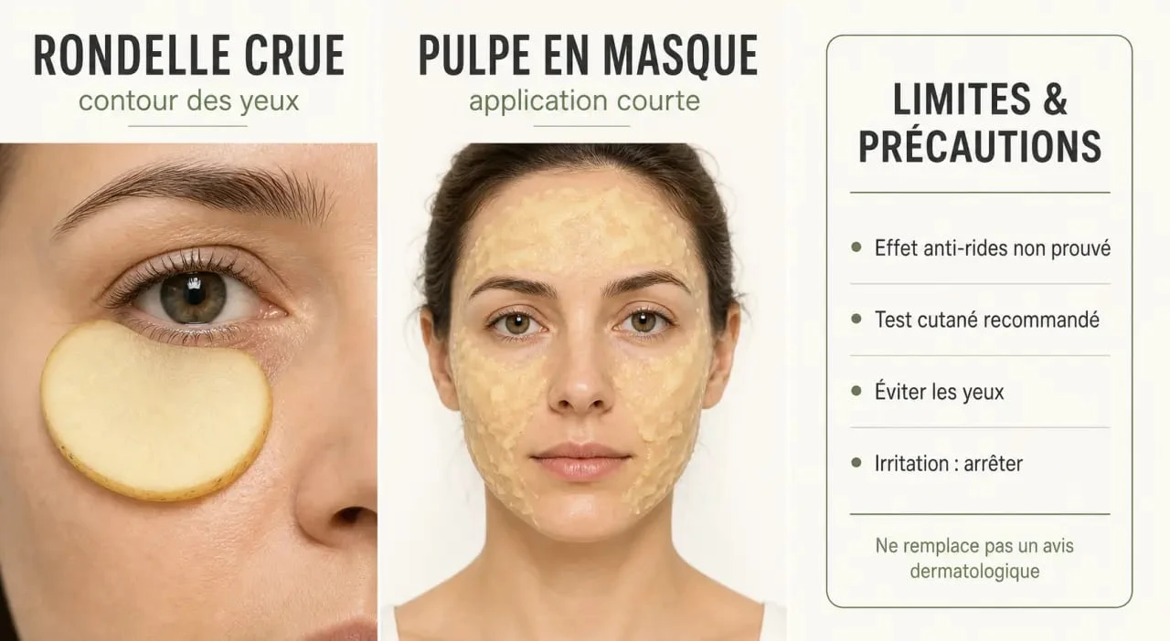 Pomme de terre visage rides : illustration éditoriale montrant un soin maison, ses usages sur les ridules et les précautions à respecter