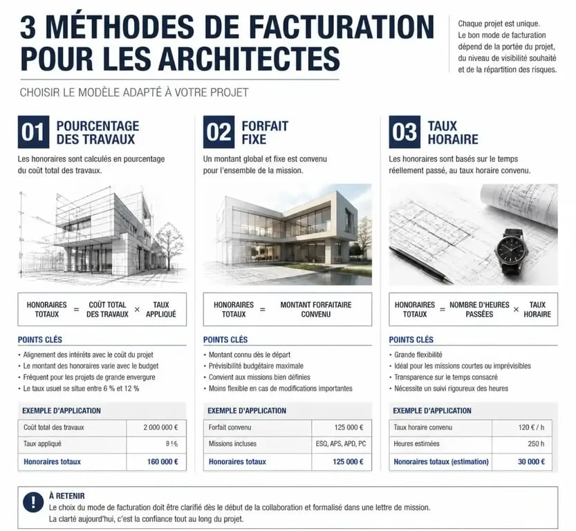 Infographie des modes de facturation pour le tarif plan architecte renovation