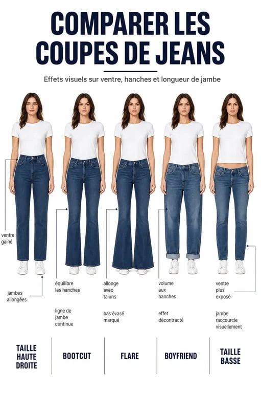 Quelle jean quand on a du ventre : comparaison visuelle des coupes les plus flatteuses
