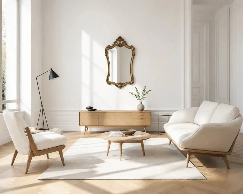 Déco salon mélange ancien et moderne : petit salon avec une touche vintage ciblée et une base moderne légère