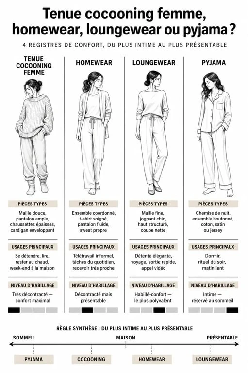 Comparatif tenue cocooning femme, homewear, loungewear et pyjama pour mieux choisir selon l’usage