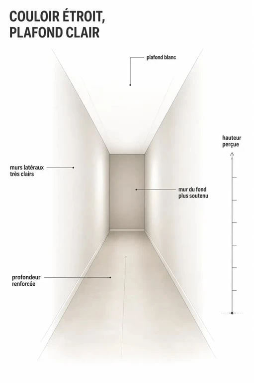 Couleur agrandir piece : effet de profondeur et de hauteur dans un couloir étroit grâce aux bonnes couleurs