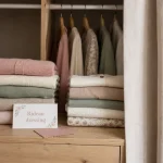 Idée pour fermer un placard sans porte : rideau en lin crème