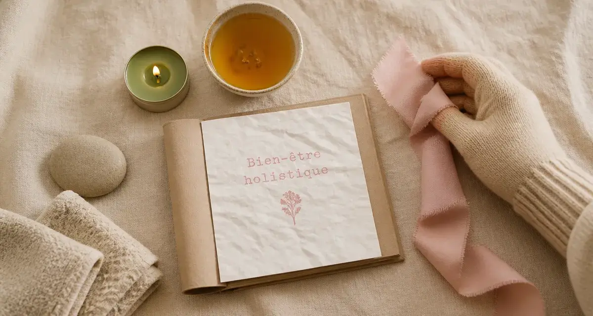 Bien-être holistique : bougie sauge, tisane et carnet pour équilibrer corps et esprit