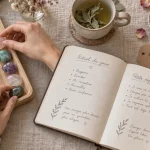 energeticienne c est quoi : mains posant pierres de lithothérapie sur table