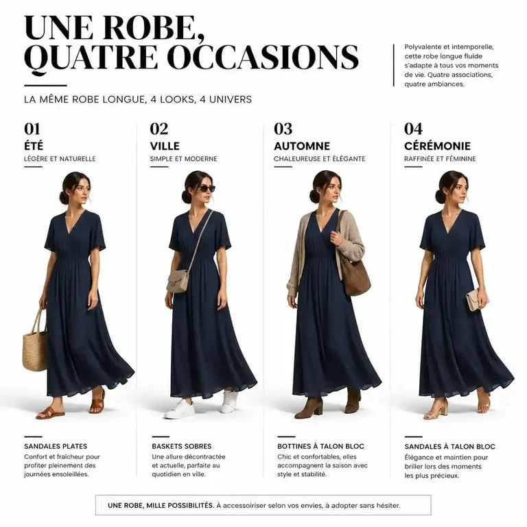 Quelle chaussure avec une robe longue selon la saison et l'occasion
