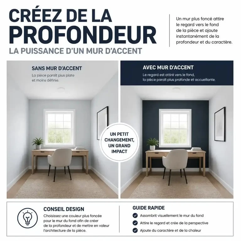 Techniques de peinture pour agrandir une pièce : couleurs claires et mur d'accent