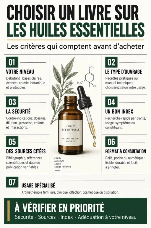 Infographie pour choisir un livre les huiles essentielles selon son niveau et ses besoins
