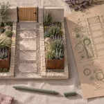 Aménagement paysager idee amenagement jardin devant maison : entrée pierre et gravier, bacs Corten et lavande