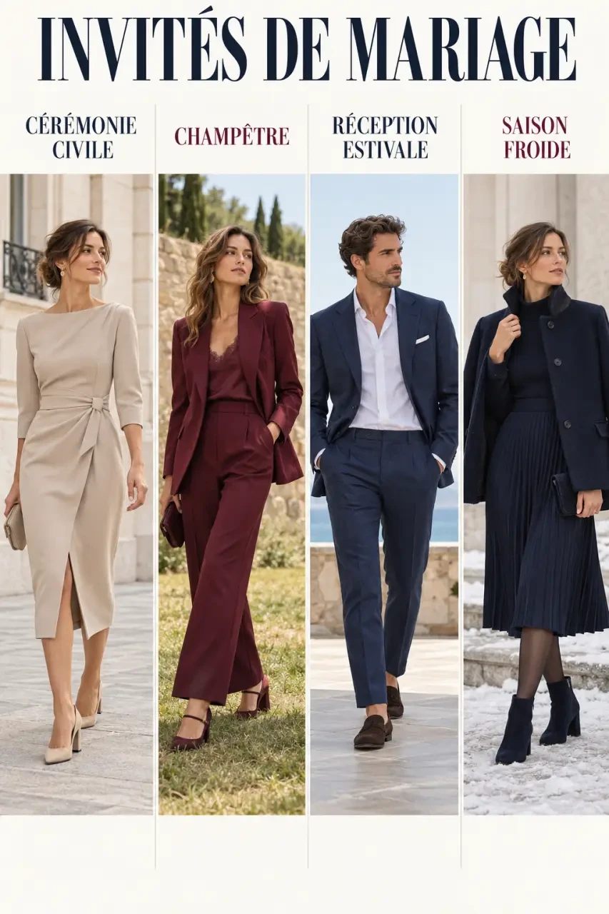 Exemples de tenues pour savoir comment s'habiller pour un mariage selon le contexte