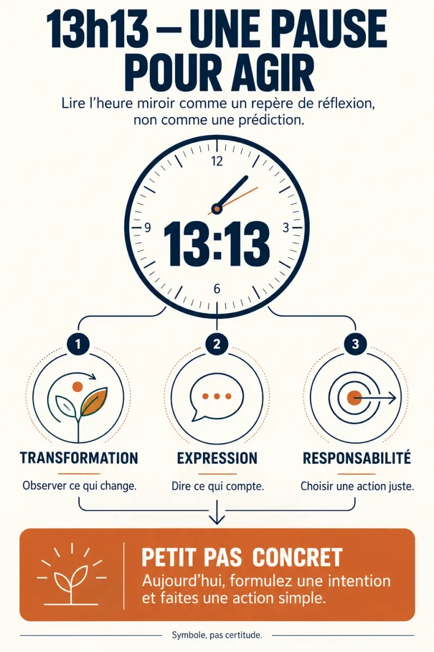 Infographie sur la signification symbolique de l'heure miroire 13h13